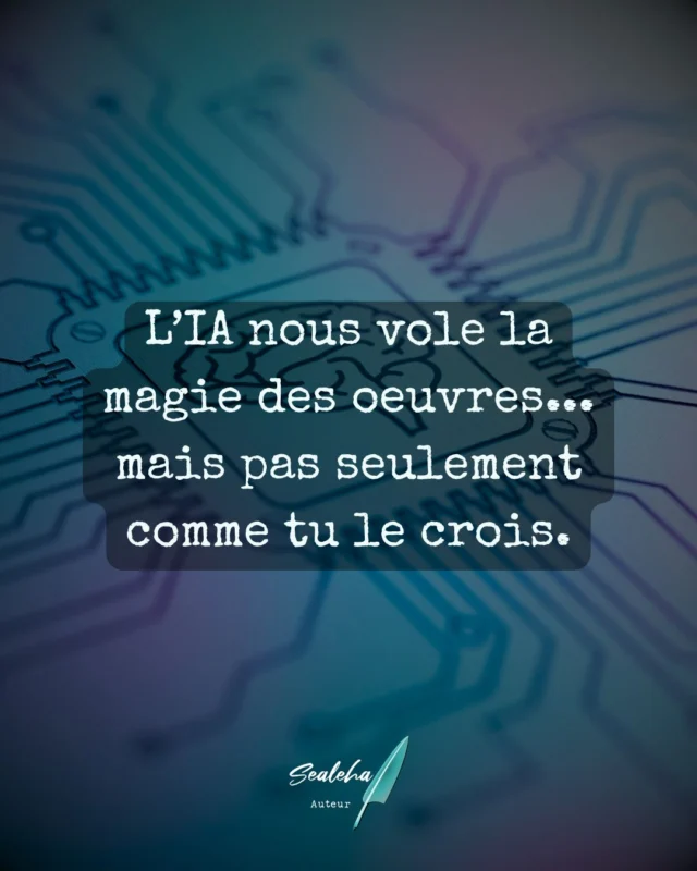 Les IA génératives menacent bien des domaines dans le livre (voir ces maisons d'éditions qui confient les illustrations, la correction ou la traduction à des IA...).
Mais cette menace-ci est plus pernicieuse.
Je trouve ça assez triste, la manière dont ces IA érodent peu à peu notre rapport à l'art et aux oeuvres...
Et toi, qu'en penses-tu ? Je serais curieuse d'avoir ton avis sur la question !